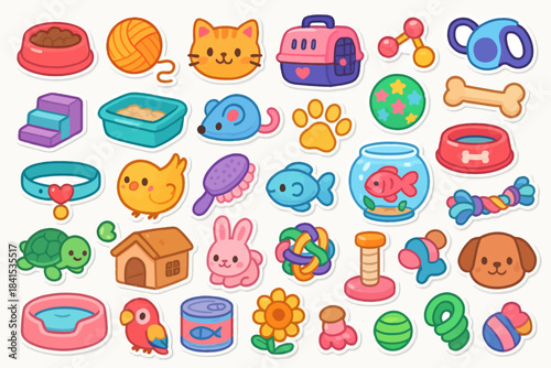 Colorful pet-themed toys and accessories collection for animals