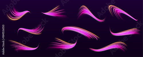 High-speed light ribbons twist and swirl, forming flowing, radiant patterns. Each curve sparkles vividly in motion. Perfect for futuristic posters.
