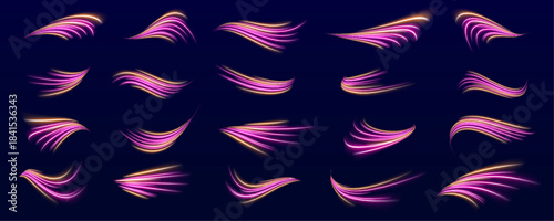 Light trails flow like liquid ribbons, sparkling vividly along every curve. Motion creates a sense of speed and energy. Perfect for futuristic compositions.