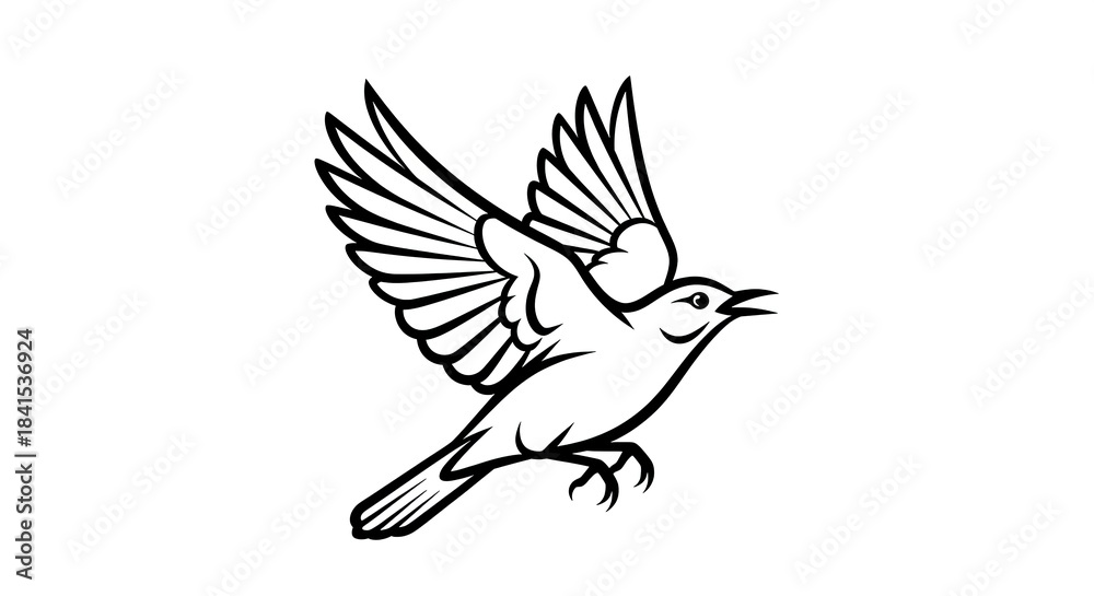Fototapeta premium Elegant line art drawing of a bird in flight.