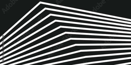 Background stripe line white on black color. Perspective fold line pattern