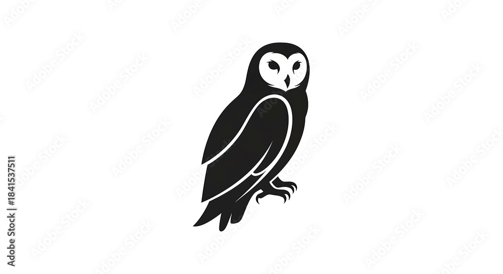 Fototapeta premium Elegant Owl Silhouette - A Striking Black and White Design.