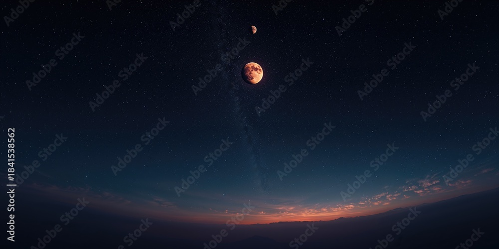 Obraz premium Alignment of Mars, Uranus, and the Moon in a planetary conjunction, astronomy, Earth and solar system planets