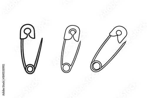 Minimalist safety pin set of line art design for clean modern vector illustration
