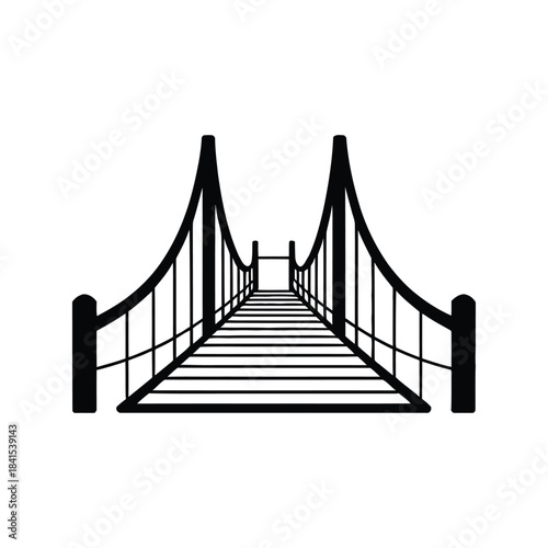 Wooden suspension rope bridge line art icon for travel theme vector illustration