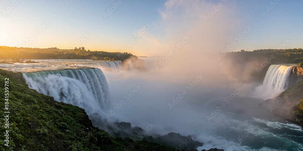 Fototapeta premium Majestic Niagara Falls, seasonal water volume, environmental erosion awareness
