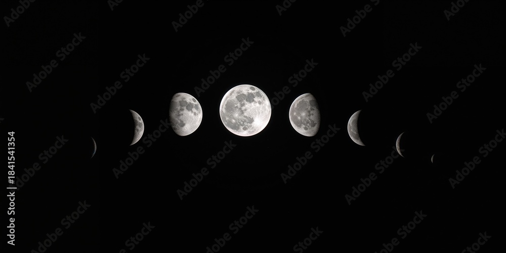 Obraz premium Lunar cycle images with dark backdrop used for educational or display purposes