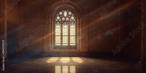 Vivid stained glass panels in Lawang Sewu Museum, serving as aesthetic interior elements