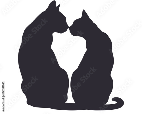 Two silhouetted cats touching noses in affectionate greeting