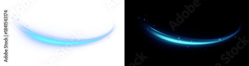 Neon lines of blue speed. Dynamic traces of light movement. Light wave of the trace, line of the trace. Futuristic neon light lines.