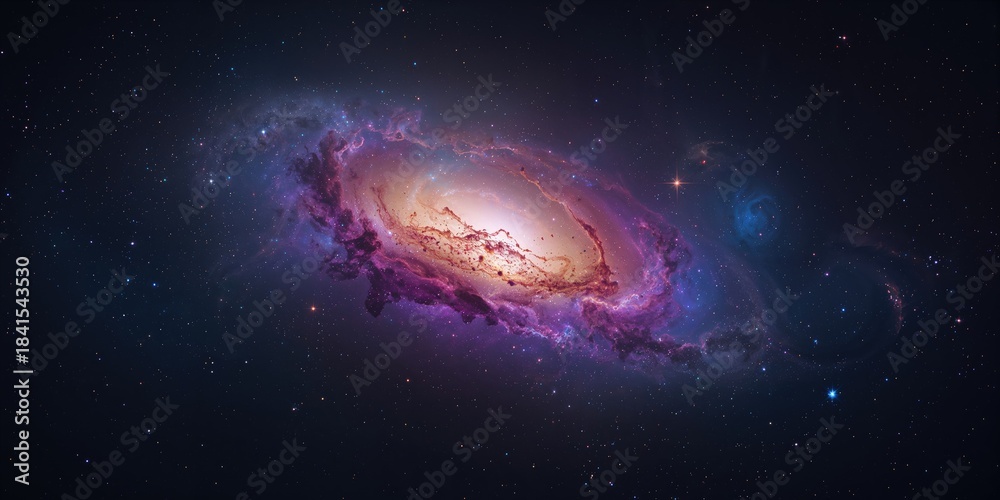 Obraz premium Nebula and galaxy in space with celestial elements, suitable for astronomy UI backdrop or scientific layout
