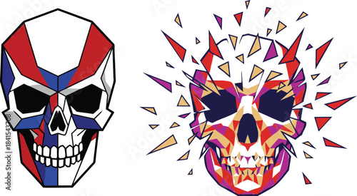 Day of the Dead Shattered Polygon Skull Exploding Low Poly Fragment Design