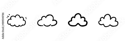 Cloud Line Icon Set In Doodle Style. Weather Forecasting And Atmospheric Conditions Outline Sketch Collection. Hand Drawn Isolated Vector Illustration
