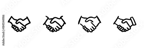 Handshake Line Icon Set In Doodle Style. Business Agreement, Partnership, And Collaboration Symbol Outline Sketch Collection. Professional Interaction. Hand Drawn Isolated Vector Illustration