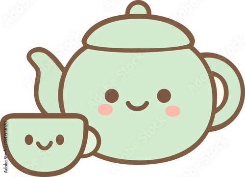 Cute Tea Pot and Cup Illustration