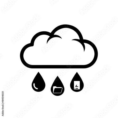 Cloud Data Rainfall: An illustration of a rain cloud accompanied by raindrops of a file, a phone icon, and a file folder