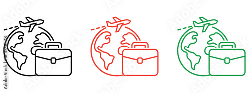 Business Travel Linear Icon
Fly Abroad for Work Thin Line Vector. Contour symbol representing International Journey, Work Meeting, and the Tourism Industry. Vector isolated outline drawing.