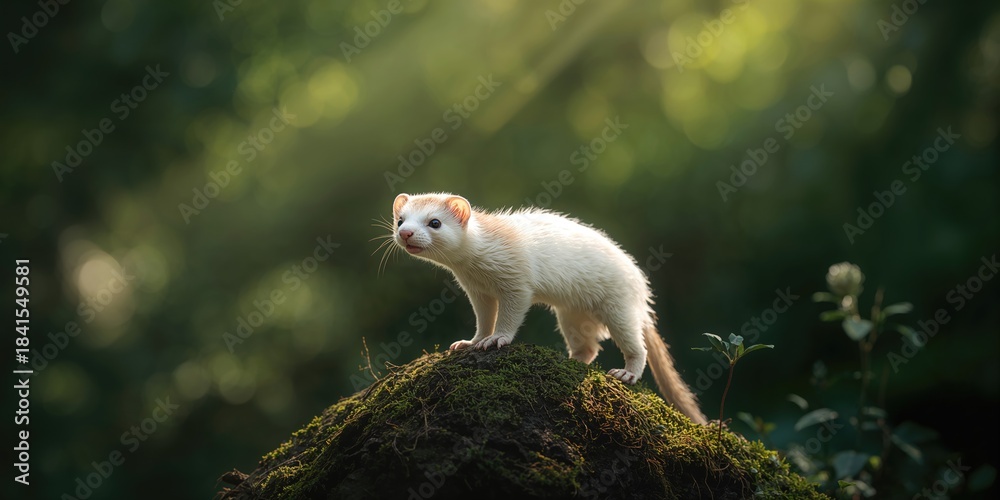 Fototapeta premium A close-up of a weasel hunting for prey in natural habitat, predator behavior, Earth Day