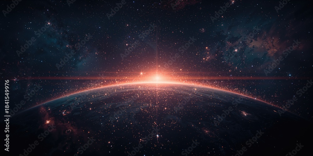 Obraz premium 2d space scene with bright stars, planets, and moons on a realistic star pattern background for science fiction projects