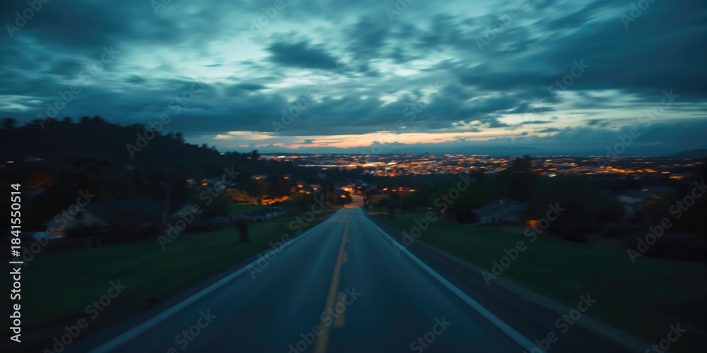 Fototapeta premium Urban streets and village pathways beneath a cloudy evening sky, ambient light setting