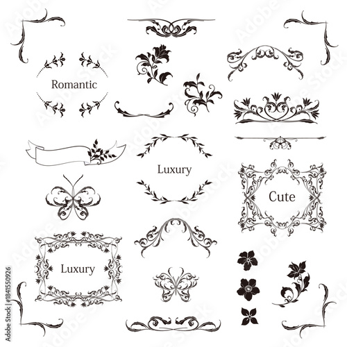 ラグジュアリーでシンプルな飾りのセット　装飾 レースモチーフ素材　白い背景