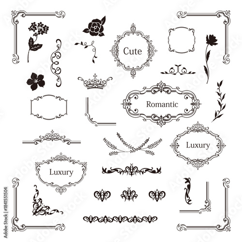 ヴィンテージな飾り枠 メニューのあしらい フレーム  白い背景