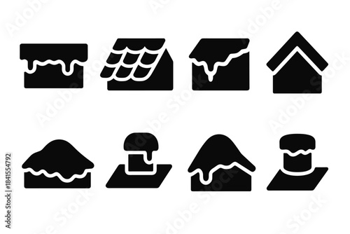 Frosted Rooftops Icons. Frosted rooftops. Filled icon set of frosted rooftops: frost line, frosted tiles, icy