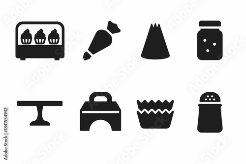 Cupcake Shop Icons. Cupcake shop elements. Filled icon set of cupcake shop elements: cupcake display, frosting