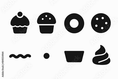 Minimal Bakery Icons. Bakery treats minimal. Filled icon set of bakery treats minimal: minimal cupcake, simple