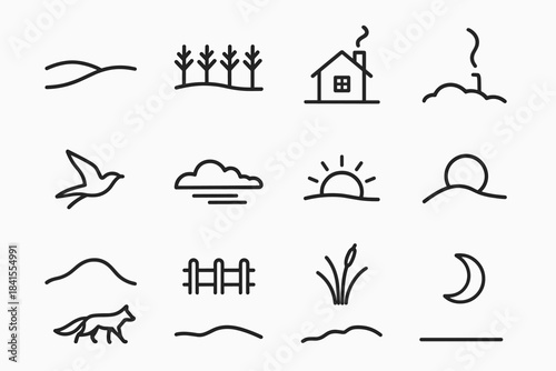 Winter Silhouette Icons. Winter horizon silhouettes. Line outline icon set of Winter horizon silhouettes: