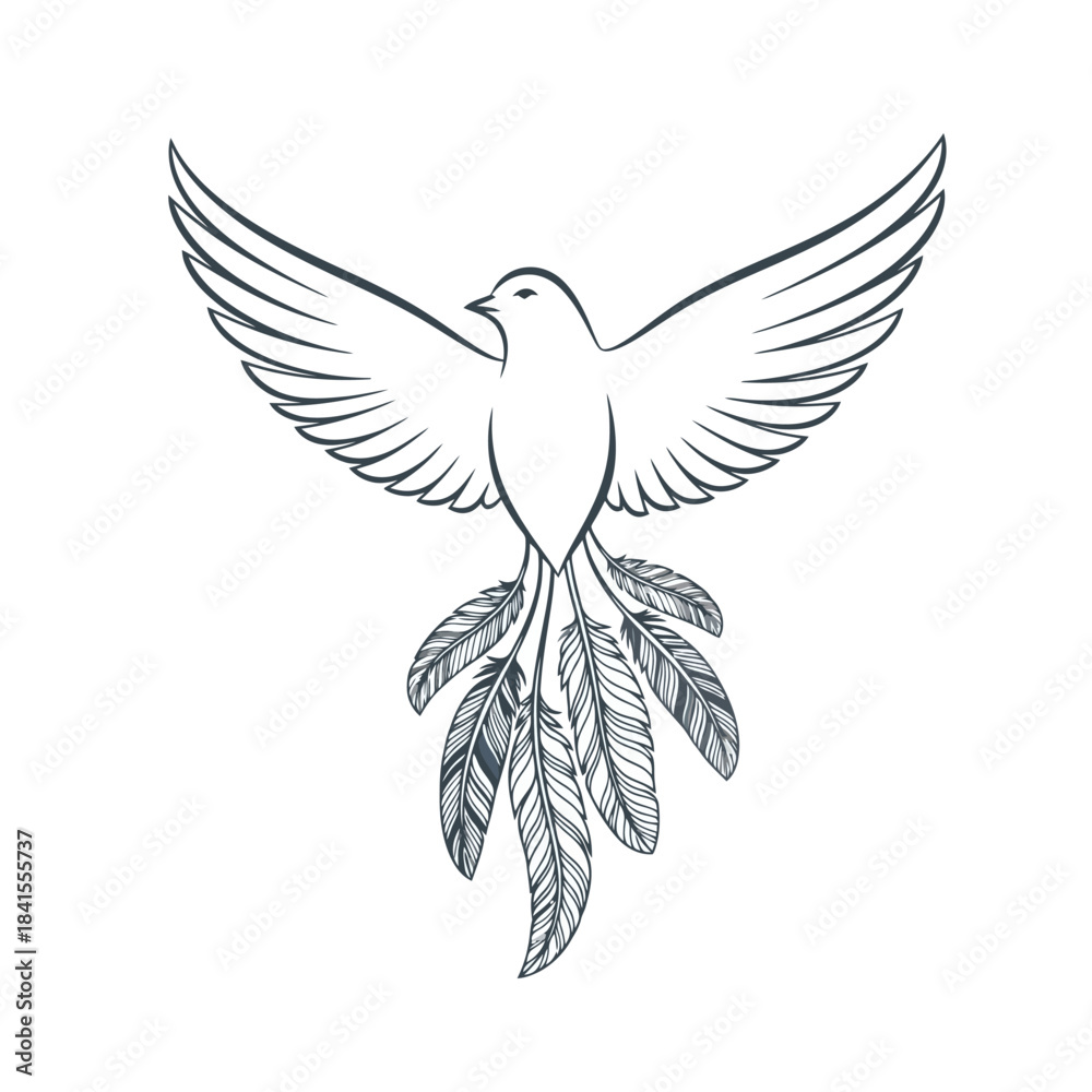 Fototapeta premium Elegant Dove with Feathered Tail, Stylized Art for Peace and Freedom Symbolism