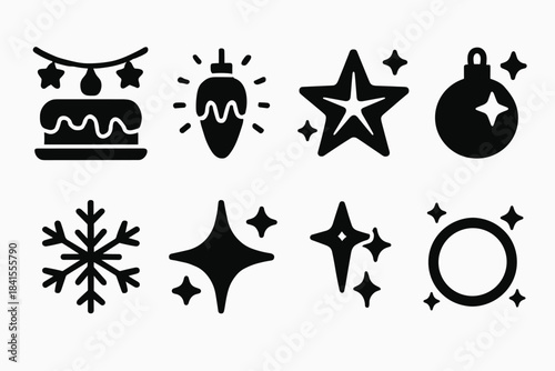 Christmas Treats Icons. Christmas treats illuminated. Filled icon set of Christmas treats illuminated: cake,