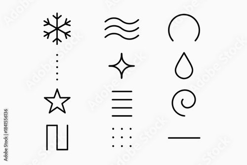 Winter Icon Abstractions. Winter hue abstractions. Line outline icon set of Winter hue abstractions: snowflake