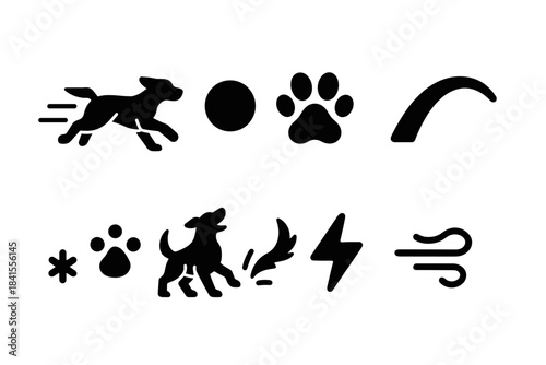 Energetic Winter Dog Icons. Energetic winter dog. Filled icon set of energetic winter dog: sprinting dog,