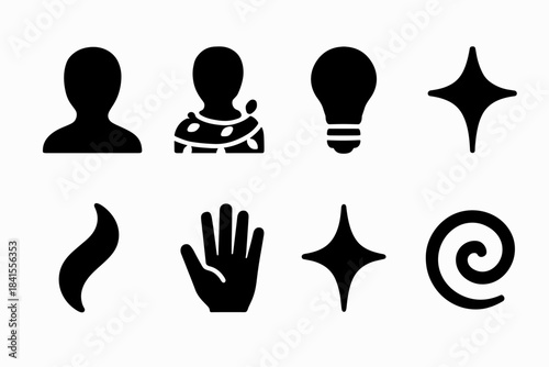 Light-Wrapped Icon Set. Light-wrapped model. Filled icon set of light-wrapped model: model outline, wrapped