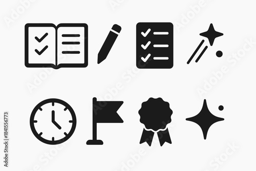 New Year Icons Grid. New Year’s resolutions notebook. Filled icon set of New Year’s resolutions notebook: open