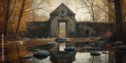 Late fall morning scene with sunlight filtering through trees, ideal for natural light photography