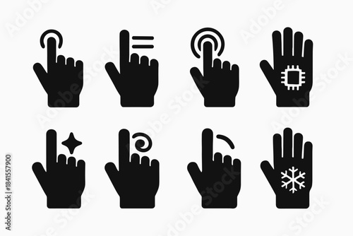 Digital Gesture Icons. Digital gesture gloves. Filled icon set of digital gesture gloves: glove outline,