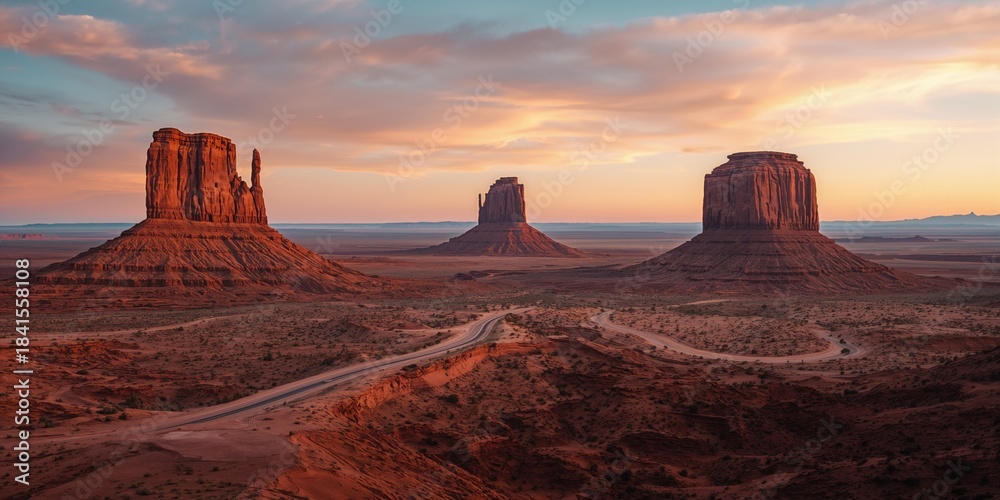 Naklejka premium Wide-angle of sandstone formations highlighting geological features, erosion risk awareness