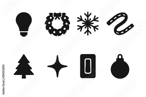Winter Smart Lighting Icons. Smart home lighting with winter décor. Filled icon set of smart home lighting