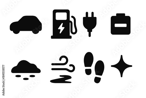 EV Icons Winter. EV charging station winter. Filled icon set of EV charging station winter: car silhouette,