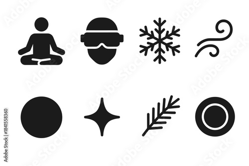 Winter AR Meditation Icons. Winter meditation with AR elements. Filled icon set of winter meditation with AR