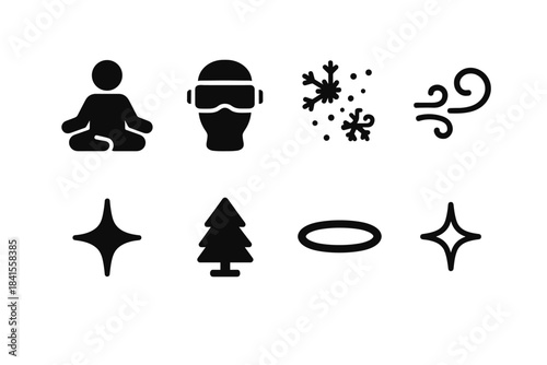 Winter AR Icons. Winter AR mindfulness. Filled icon set of winter AR mindfulness: meditating outline, AR