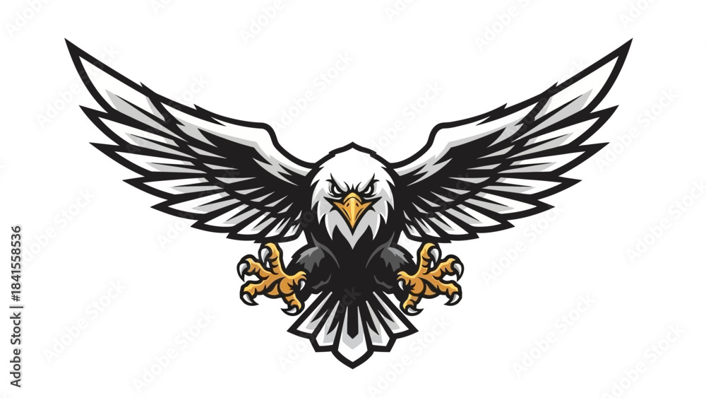 Obraz premium Stunning aggressive bald eagle mascot spreading massive wings ready to strike with fierce determination