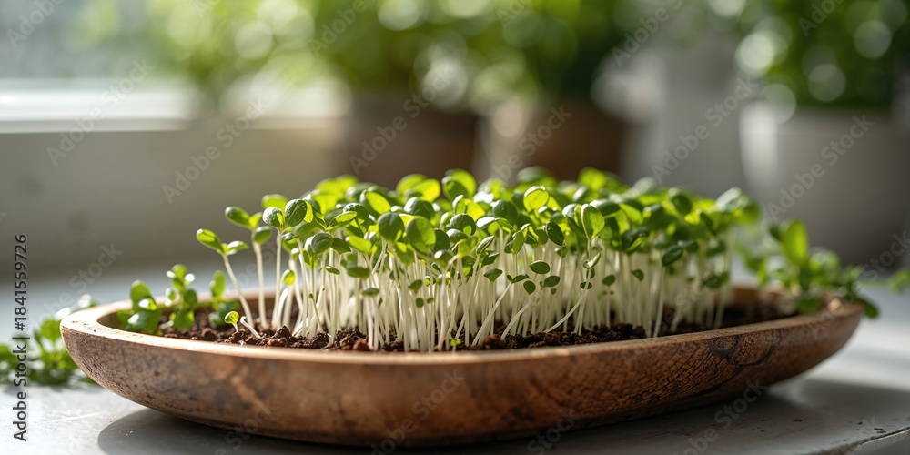 Fototapeta premium Home germination of microgreen seeds such as beets, mustard, radishes, onions, broccoli, mizuna for fresh produce preparation