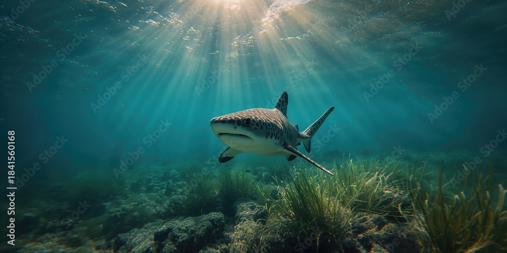 Obraz premium Zebra Shark resting on a colorful underwater reef, highlighting reef ecosystem health