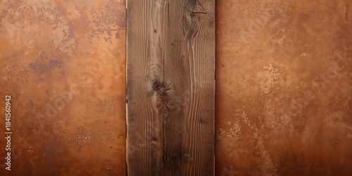 Brown wooden plank background with an empty table on a bright brown wall, ideal for text layout or editorial header design