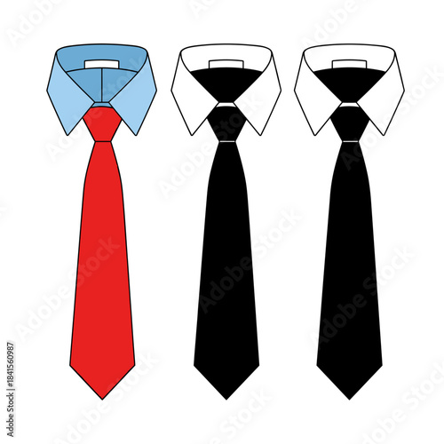 Men's neckties with different collar and tie combinations