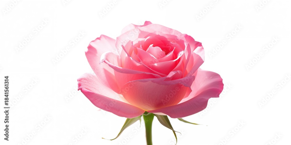 Fototapeta premium Close-up of a vibrant pink rose illuminated by natural sunlight, suitable for floral background design
