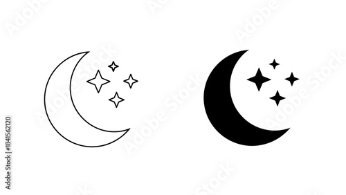 Crescent moon with stars icon set